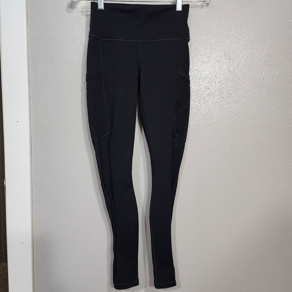 Powerhold Fabletics Leggings‎ Women's Extra Small Black Pockets Side Mesh